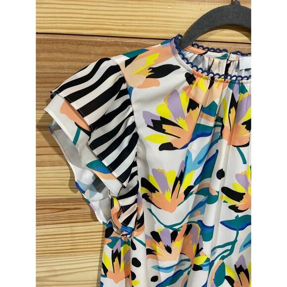 Crosby by Mollie Burch Flutter Cap Sleeve Zoe Top Island Lillies Mixed Print, XS - Picture 4 of 8
